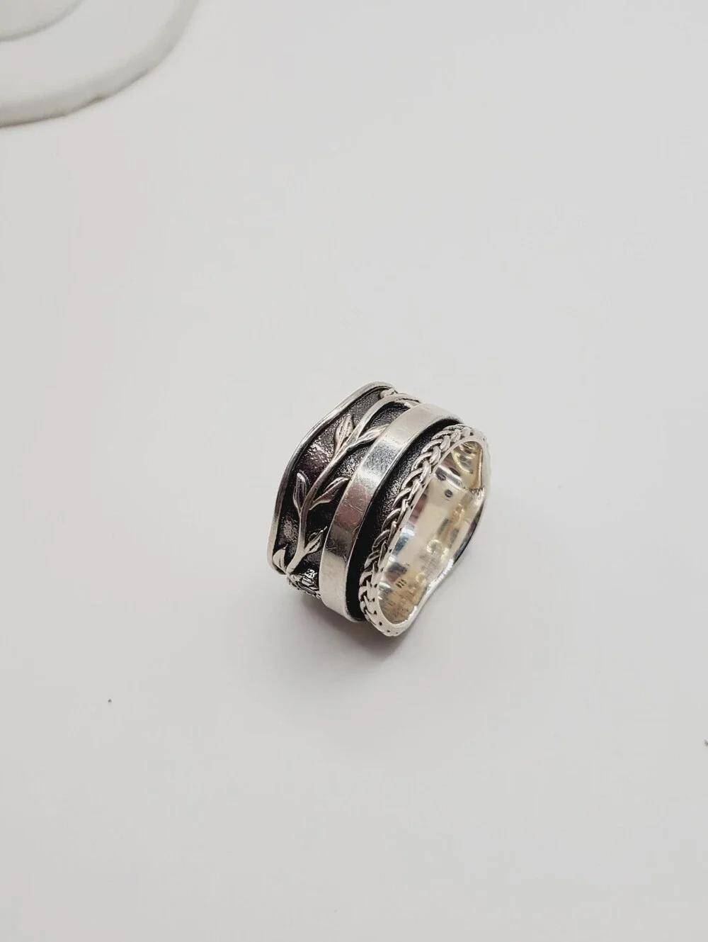 Genuine Amethyst 925 Sterling Silver Fidget Spinner Braided Band Leaf Ring - Picture 8 of 11